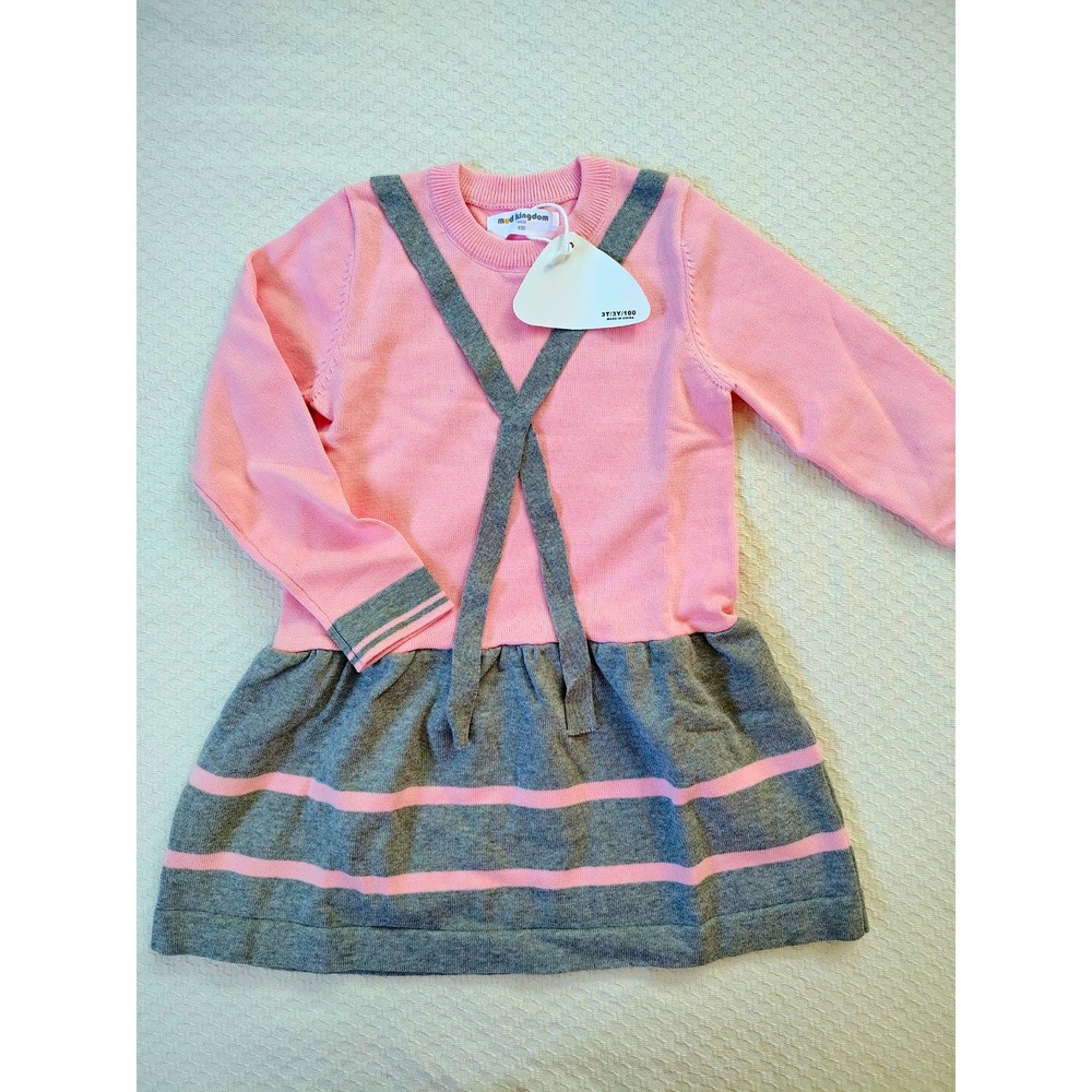 Mud Kingdom Girls Striped Knit Sweater Dress Long Sleeve 3T 100% Cotton